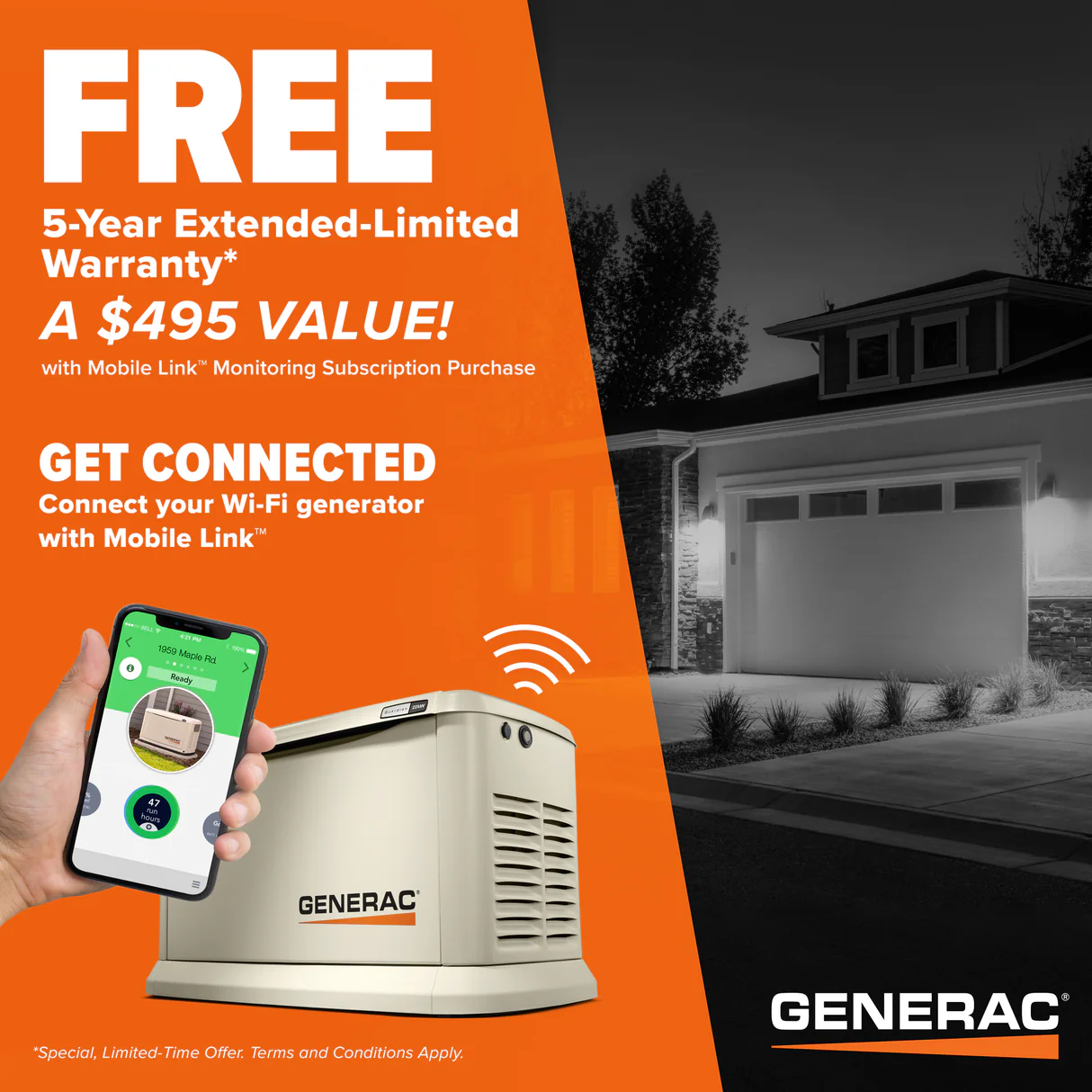 Generac 7210 Guardian 24kW Home Standby Generator with PWRview Transfer Switch Wi-Fi Enabled