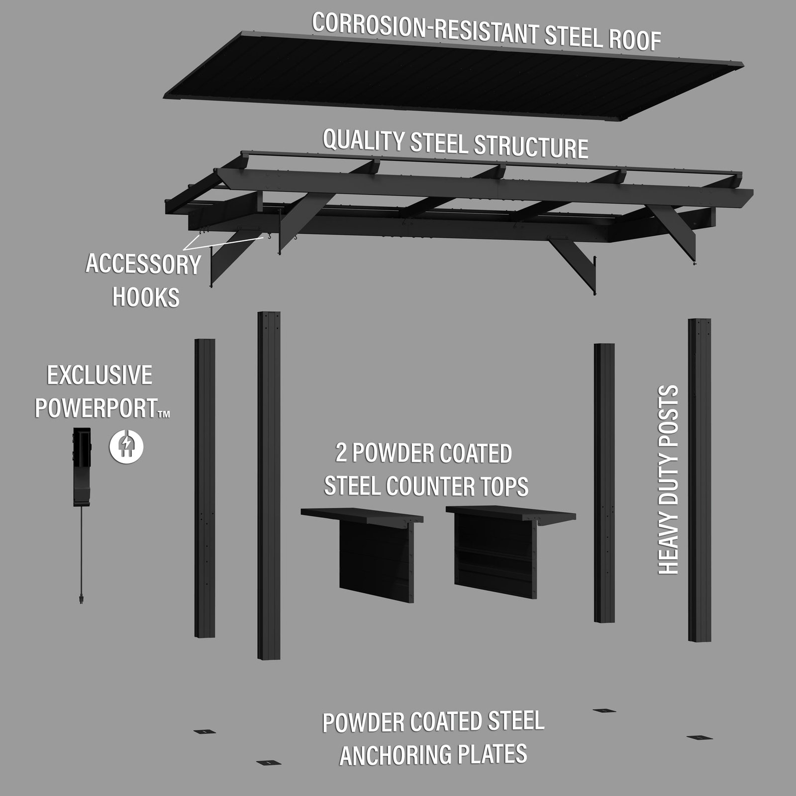 Rockport Xl Steel Grill Gazebo