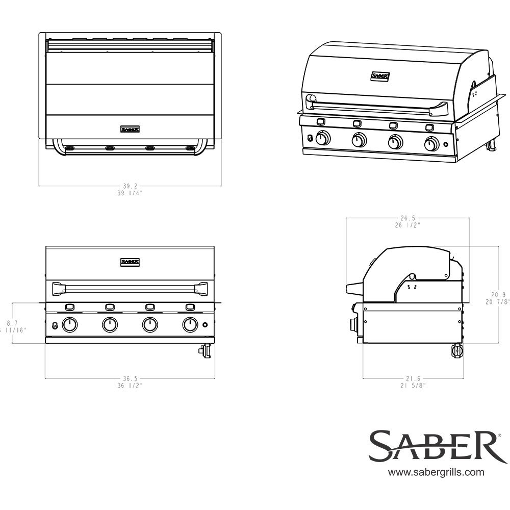 Saber Grills Stainless 670 40-Inch 4-Burner Built-In Infrared Natural Gas Grill