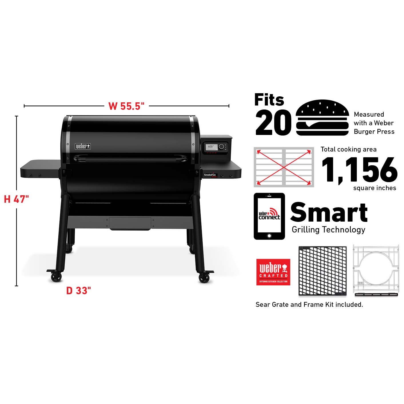Weber Grills SmokeFire Sear+ ELX6 36-Inch Wi-Fi Enabled Wood Fired Pellet Grill - Black
