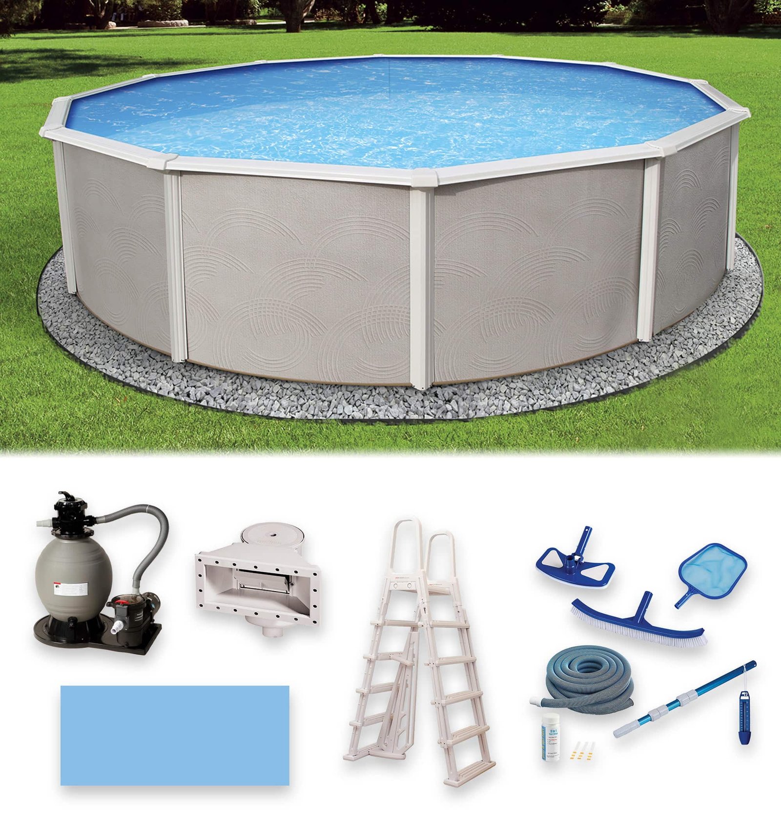 Belize 15-ft Round 52-in Deep 6-in Top Rail Metal Wall Swimming Pool Package