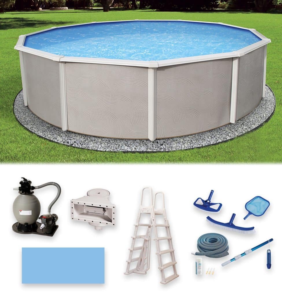 Belize 15-ft Round 52-in Deep 6-in Top Rail Metal Wall Swimming Pool Package
