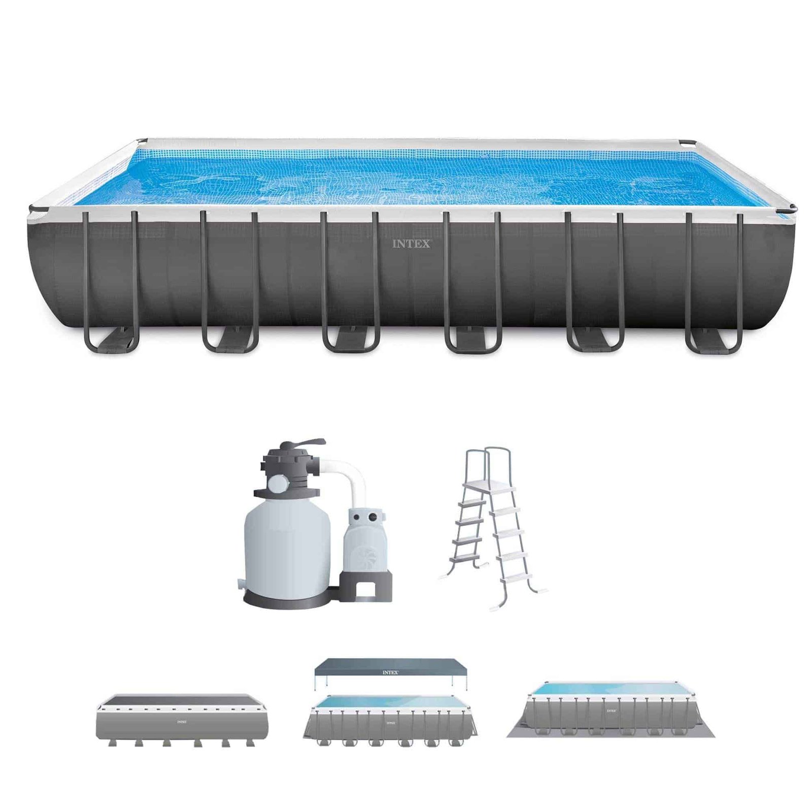 Intex 24′ x 12′ x 52″ Rectangular Ultra XTR Frame Swimming Pool w/ Sand Filter