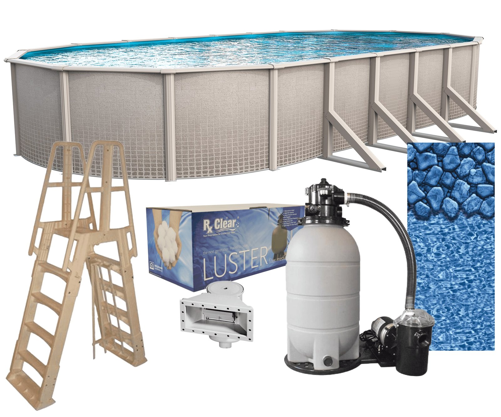 Lake Effect 15′ x 30′ Oval 48″ Wall Impressions Swimming Pool Kit with Boulder Swirl Liner | Slaktra