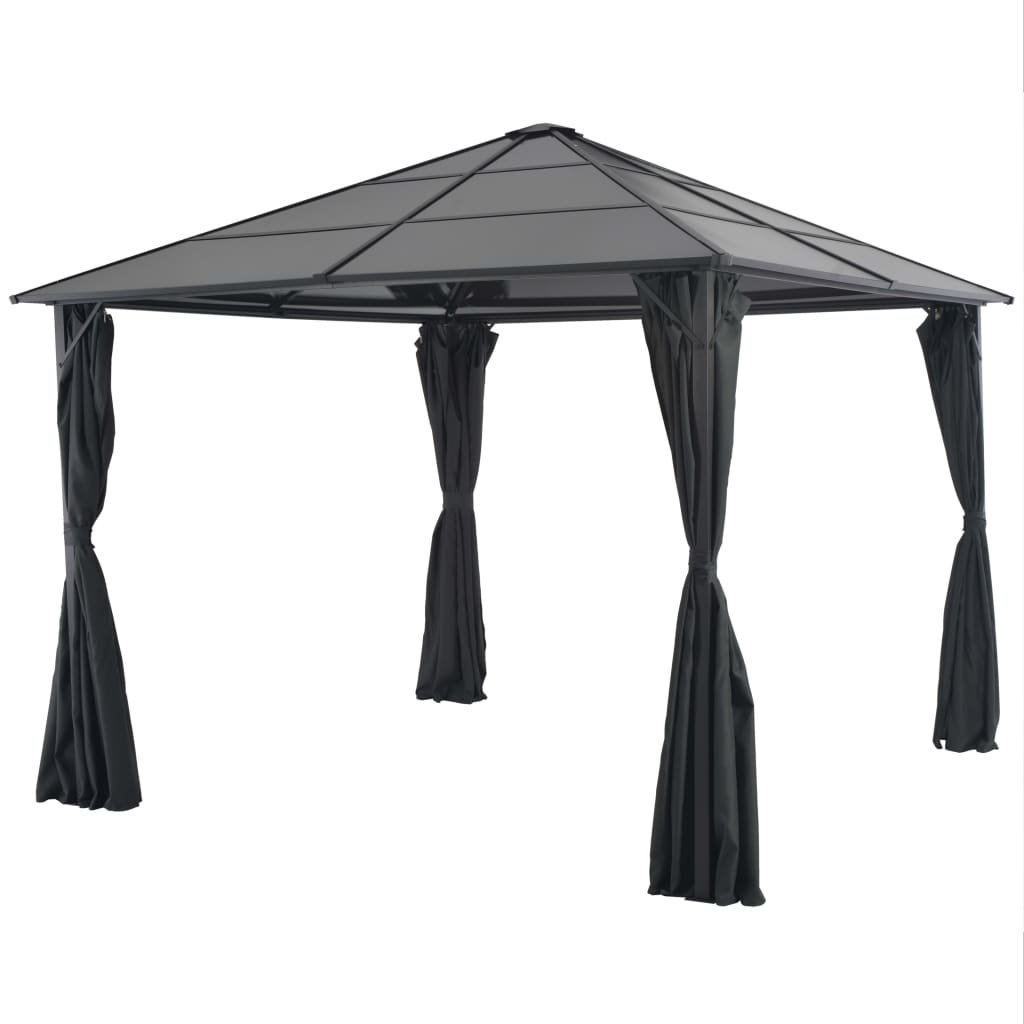 vidaXL Gazebo with Curtain Aluminum Black 9.8’x9.8′