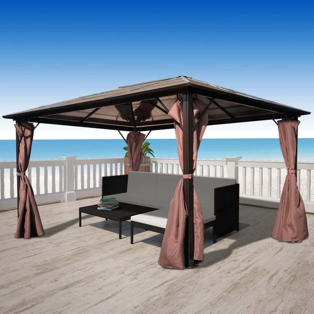 vidaXL Gazebo with Curtain Brown Aluminum 13′ x 10′ 41626